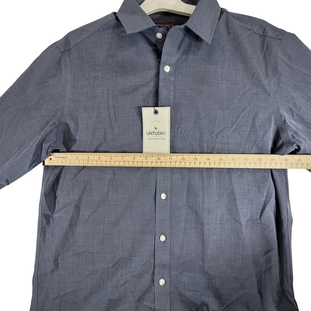 UNTUCKit Orville WF Mens Large Blue Wrinkle Free Cotton Button Down Shirt NEW